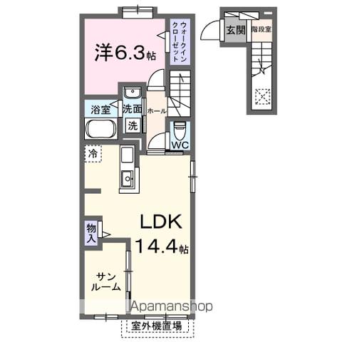 ラ・カーサ・パーチェ(1LDK/2階)の間取り写真