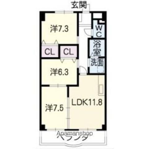ロイヤル芝原 北館(3LDK/3階)の間取り写真