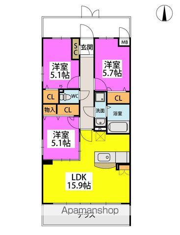 テラフォルトゥーナ(3LDK/1階)の間取り写真