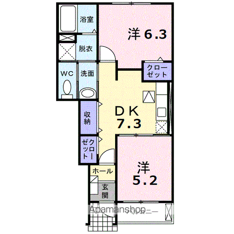 ラ・カーサ・ヴェントA(2DK/1階)の間取り写真