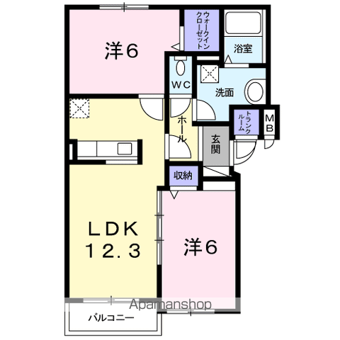 クロムシード(2LDK/4階)の間取り写真