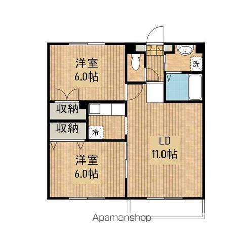 メイプルコート館坂(2LDK/2階)の間取り写真
