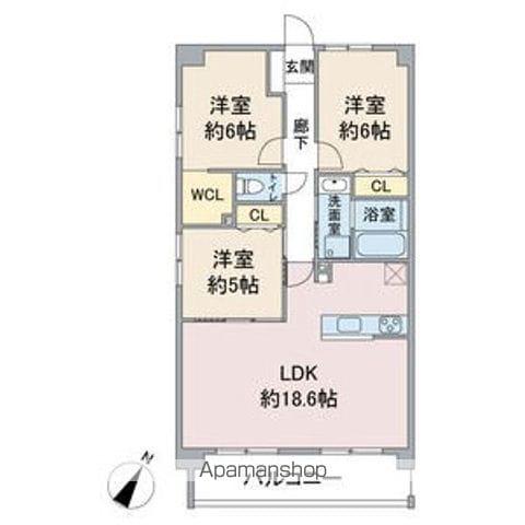 パラドール デ カミヤシロ(3LDK/1階)の間取り写真