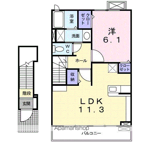 エレガンテ・カーサ(1LDK/2階)の間取り写真