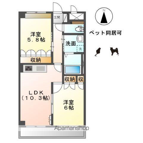 グランディアⅡ(2LDK/2階)の間取り写真