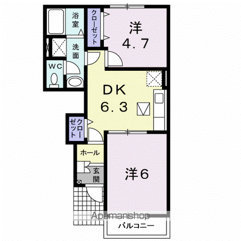 エスポワール2(2DK/1階)の間取り写真