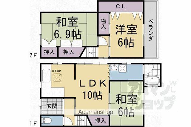 奈良線 ＪＲ藤森駅 徒歩3分 2階建 築56年(3LDK)の間取り写真