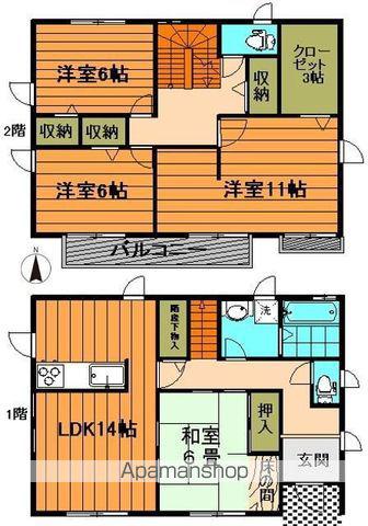 福岡市七隈線 金山駅(福岡) 徒歩14分 2階建 築25年(4SLDK)の間取り写真