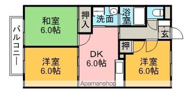 サープラススリースターライト(3DK/1階)の間取り写真
