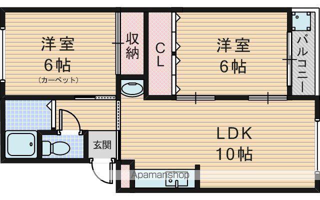 下新庄コーポD棟(2LDK/2階)の間取り写真