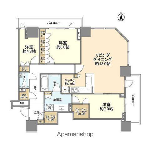 幕張ベイパーク クロスタワー&レジデンス(3LDK/25階)の間取り写真