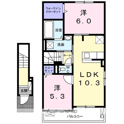 プリム ローズ(2LDK/2階)の間取り写真
