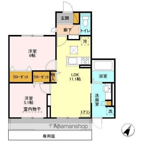 ウエスト COURT 楓(2LDK/1階)の間取り写真