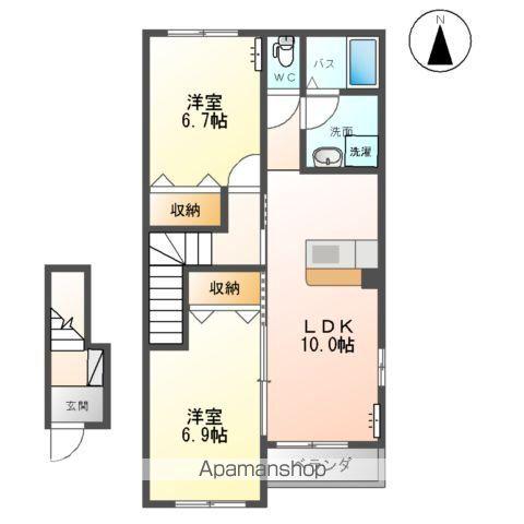 サンセットヒル東郷B棟(2LDK/2階)の間取り写真