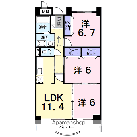 エクセレント甲府(3LDK/5階)の間取り写真