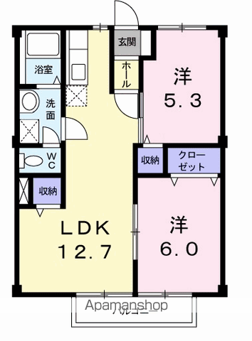 カレントハウスⅡC(2LDK/2階)の間取り写真