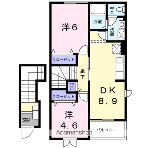ラフィネⅡ(2DK/2階)の間取り写真