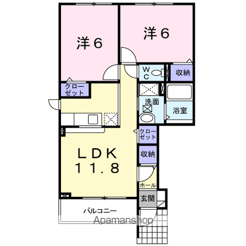 スピアーノⅠ(2LDK/1階)の間取り写真