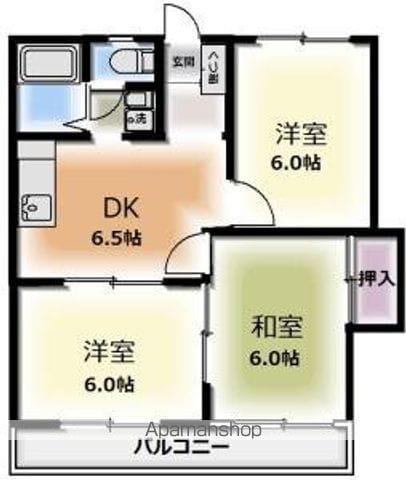 ランドスケープB棟(3DK/1階)の間取り写真