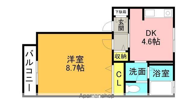 ディアス井尻(1DK/2階)の間取り写真