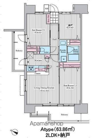 クロスレジデンス東十条(2SLDK/14階)の間取り写真