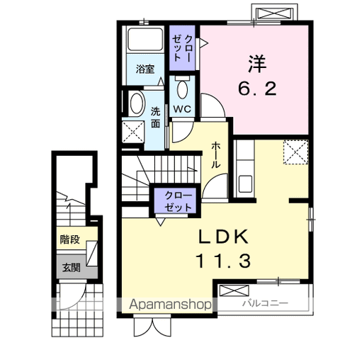 セレッソホリキリ(1LDK/2階)の間取り写真