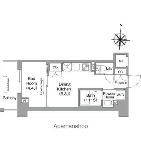 ウエリスアーバン住吉イースト(1DK/9階)の間取り写真