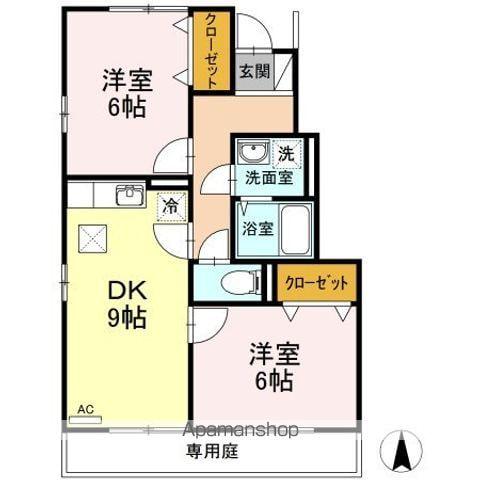 ヴィルヌーブM(2DK/1階)の間取り写真