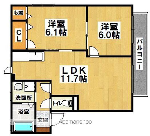 ディアス福泉 E棟(2LDK/1階)の間取り写真