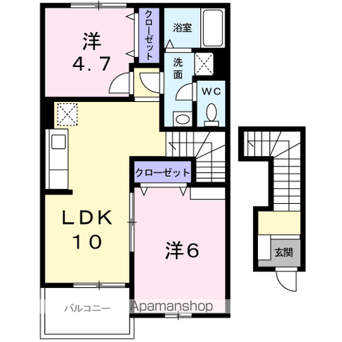 ライツ・E(2LDK/2階)の間取り写真