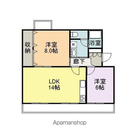 角内マンション(2LDK/5階)の間取り写真