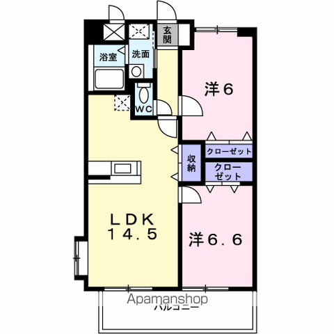メゾン・ド・ポプラ(2LDK/6階)の間取り写真
