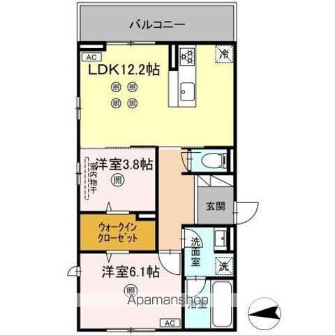 PURE WIND GARDEN B棟(2LDK/3階)の間取り写真