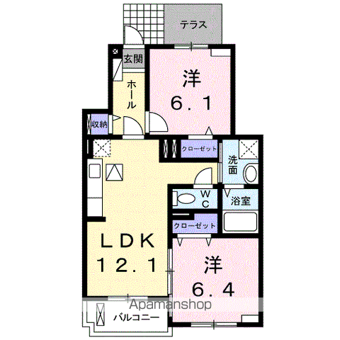 レザンⅡ(2LDK/1階)の間取り写真