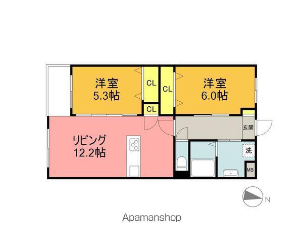 グランドゥール立岩 2番館(2LDK/5階)の間取り写真