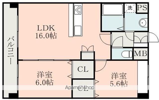 エテルナ水前寺(2LDK/10階)の間取り写真