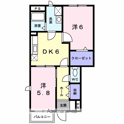 ラッフィナートⅡ(2DK/1階)の間取り写真