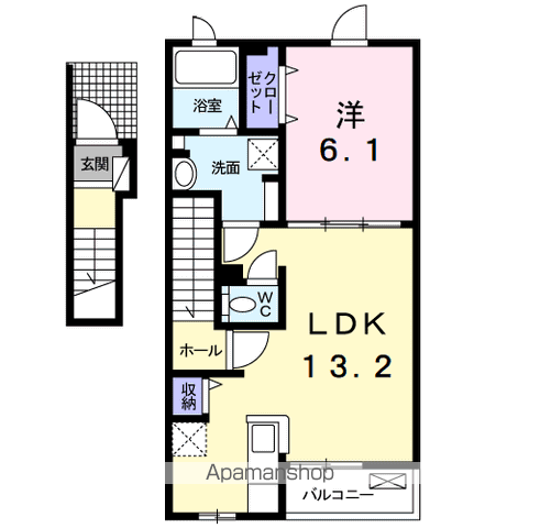 ノーブルM(1LDK/2階)の間取り写真