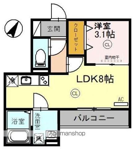 シェーングラース D(1LDK/2階)の間取り写真