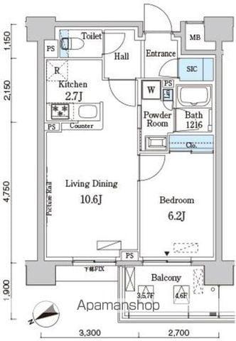 ベルヴュコート柏(1LDK/4階)の間取り写真