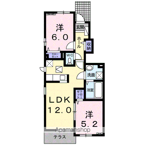 プラシード J(2LDK/1階)の間取り写真