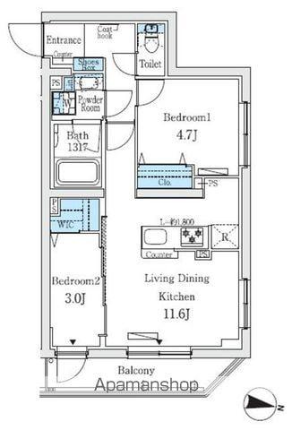 プライムブリス中野富士見町Ⅰ(2LDK/2階)の間取り写真