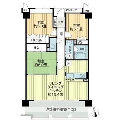 サーパスシティ木太一番館(3LDK/6階)の間取り写真