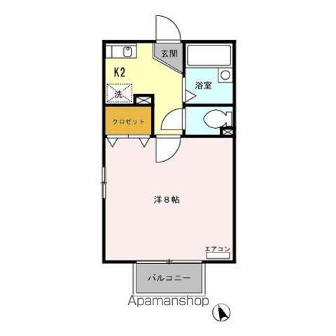 グランディール B棟(1K/2階)の間取り写真