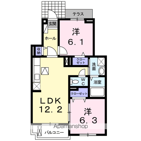 サンシティイズミⅡ(2LDK/1階)の間取り写真