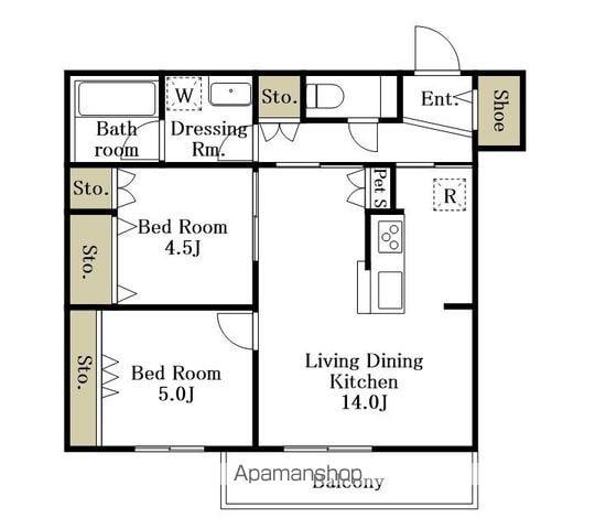 粕谷1丁目メゾン西棟(2LDK/3階)の間取り写真