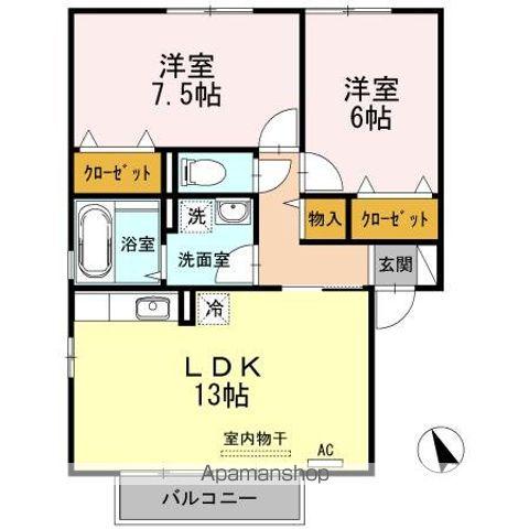 ジュアン ボヌール A棟(2LDK/2階)の間取り写真
