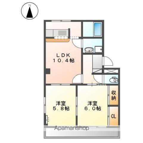 ハイツ株山Ⅱ(2LDK/2階)の間取り写真
