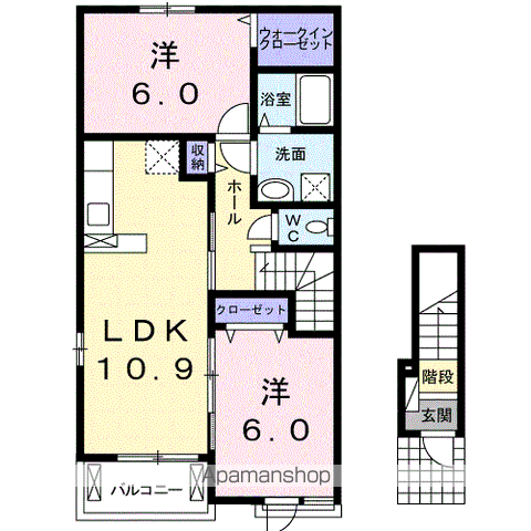 クヴェレ Ⅱ(2LDK/2階)の間取り写真