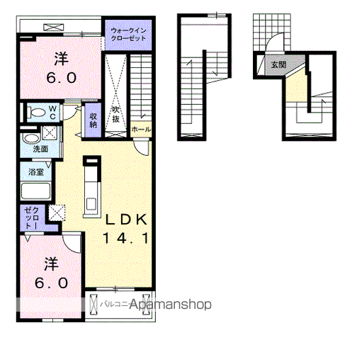 ハーベストB(2LDK/3階)の間取り写真
